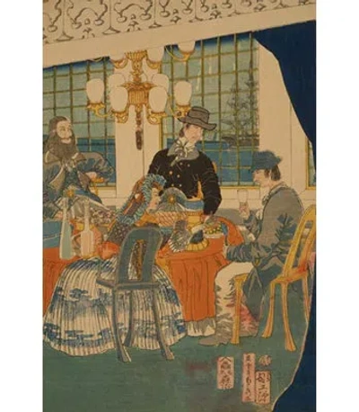 Buyenlarge 'parlour Of A Foreign Mercantile House In Yokohama' By Sadahide Utagawa Painting Print In Blue;beige