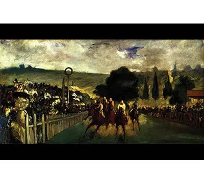 Buyenlarge 'race At Longchamp By Edouard Manet' By Eduard Manet Painting Print In Black;brown;green