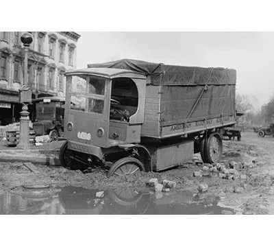 Buyenlarge Railway Express Truck Muddle In Ditch - Photograph Print In Black;gray