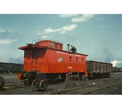 Buyenlarge 'red Caboose' Photographic Print In Brown;red