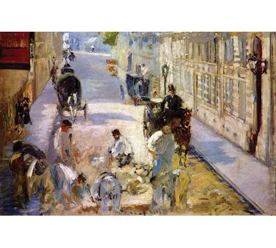Buyenlarge 'road Workers, Rue De Berne' By Eduard Manet Painting Print In Blue;green