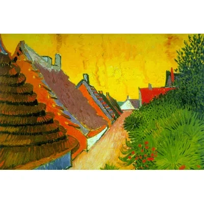 Buyenlarge 'saintes-maries Road Through The Town' Watercolor Painting Print In Green;red;yellow