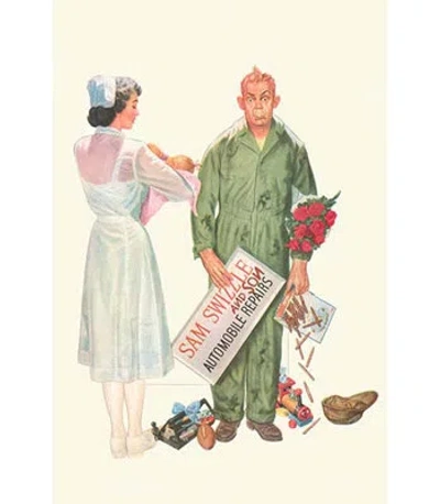 Buyenlarge 'sam Swizzle And Son Automobile Repairs' By Bradley Painting Print In Green;beige