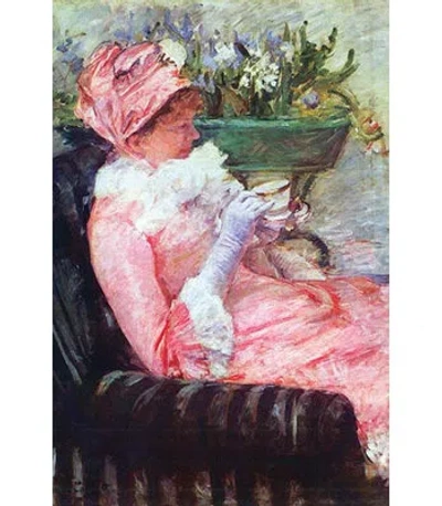 Buyenlarge 'the Cup Of Tea' By Mary Cassatt Painting Print In Green;pink