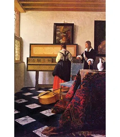 Buyenlarge 'the Music Lesson' By Johannes Vermeer Painting Print In Black;brown;beige