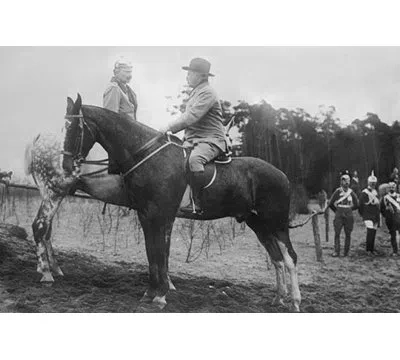 Buyenlarge 'theodore Roosevelt Greets The German Kaiser Both On Horseback In Germany' Photographic Print In Black;gray