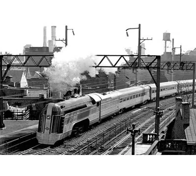 Buyenlarge Train Pulling Out Of Station, Philadelphia, Pa - Photograph Print In Gray
