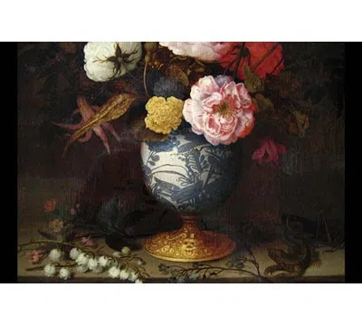 Buyenlarge Wan-li Vase With Flowers - Print In Blue;pink