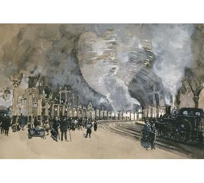 Buyenlarge 'watercolor Of Station In London England' Painting Print In Gray