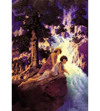 Buyenlarge 'waterfall' By Maxfield Parrish Painting Print In Brown;white