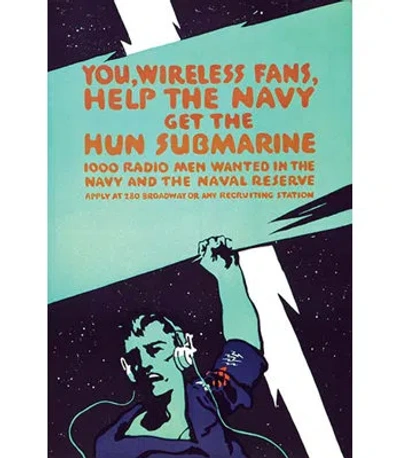 Buyenlarge 'you, Wireless Fans, Help The Navy Get The Hun Submarine' Vintage Advertisement In Black;green