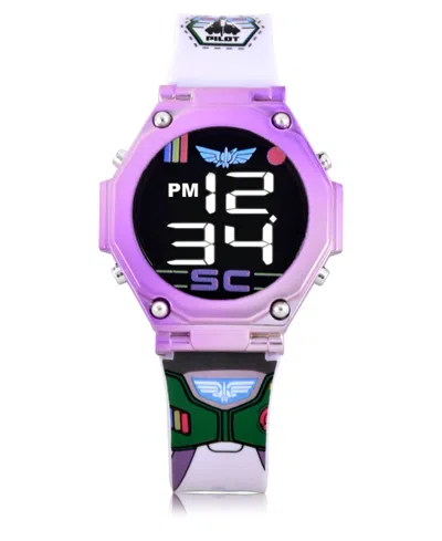 Buzz Lightyear Kids' Unisex White Silicone Strap Led Touchscreen Watch In Purple
