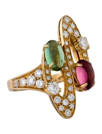Pre-owned Bvlgari 18k 1.84ctw Tourmaline & Diamond Elisia Cocktail Ring In Multi