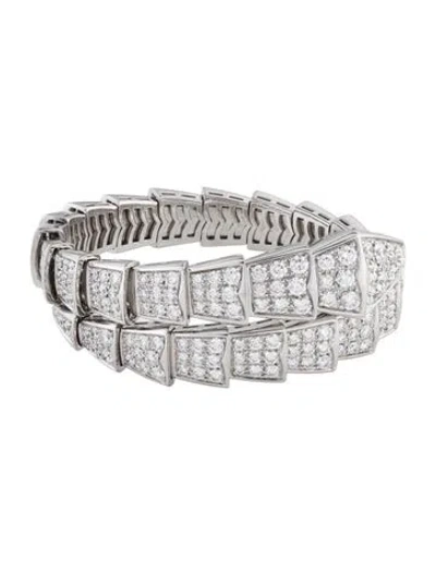 Pre-owned Bvlgari 18k 8.35ctw Diamond Serpenti Viper Cuff Bracelet, 6" In Multi