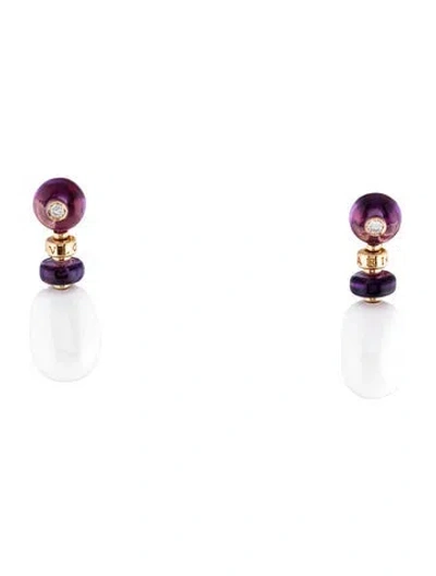 Pre-owned Bvlgari 18k Amethyst, Diamond & Porcelain Mediterranean Eden Sassi Earrings In White