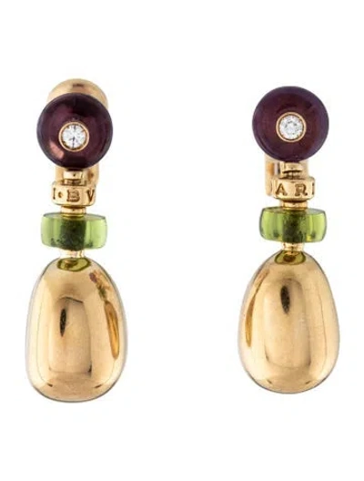 Pre-owned Bvlgari 18k Amethyst, Peridot & Diamond Mediterranean Eden Earrings In Multicolor