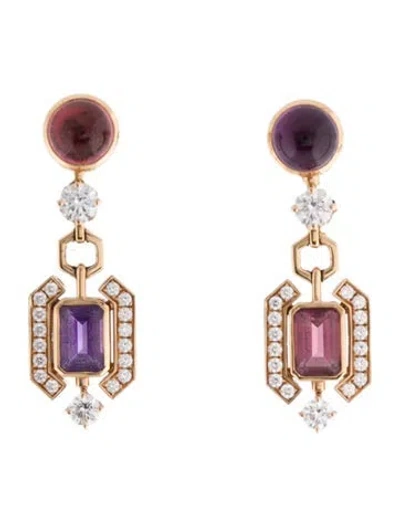 Pre-owned Bvlgari 18k Amethyst, Tourmaline & Diamond Allegra Drop Earrings In Multi