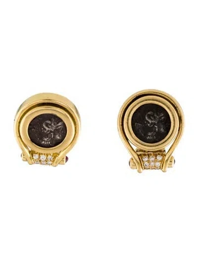 Pre-owned Bvlgari 18k Ancient Coin, Diamond & Ruby Monete Earrings In Multi