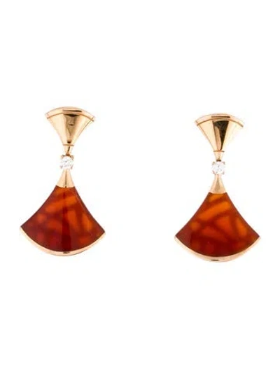 Pre-owned Bvlgari 18k Carnelian & Diamond Diva's Dream Drop Earrings In Multi