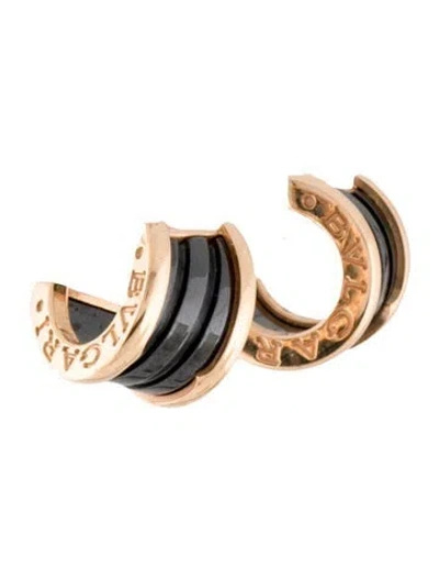 Pre-owned Bvlgari 18k Ceramic B.zero1 Hoop Earrings In Black