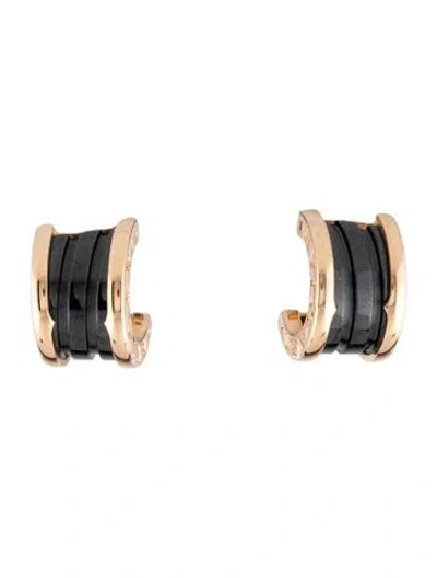 Pre-owned Bvlgari 18k Ceramic B.zero1 Huggie Earrings In Black