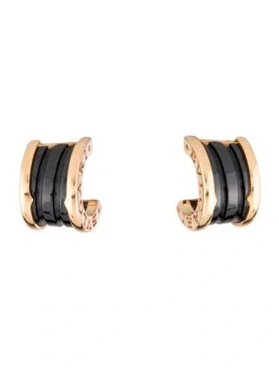 Pre-owned Bvlgari 18k Ceramic B.zero1 Huggie Earrings In Black