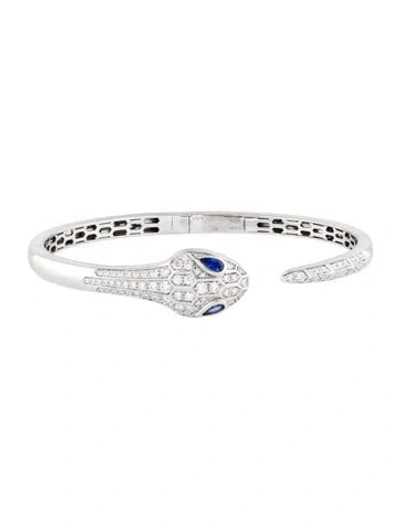 Pre-owned Bvlgari 18k Diamond & Sapphire Serpenti Seduttori Cuff Bracelet, 7" In Multi