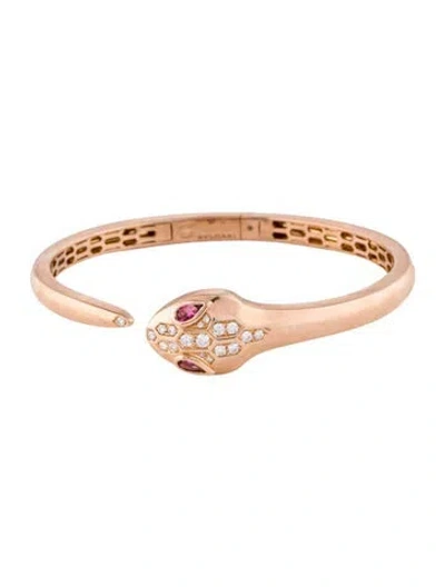 Pre-owned Bvlgari 18k Diamond & Tourmaline Serpenti Seduttori Cuff Bracelet, 6.25" In Multi