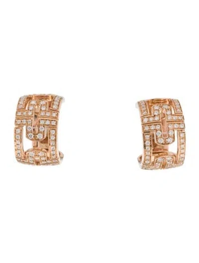 Pre-owned Bvlgari 18k Diamond Parentesi Huggie Hoop Earrings In Multi