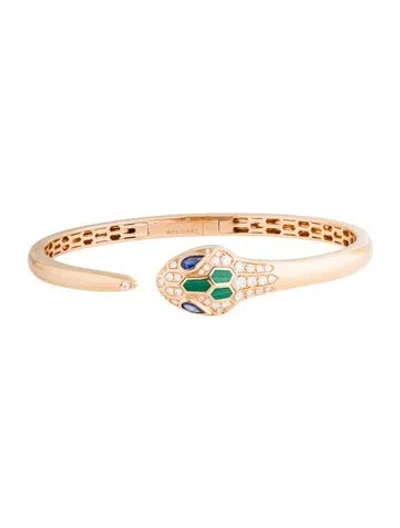 Pre-owned Bvlgari 18k Diamond, Sapphire & Malachite Serpenti Seduttori Bracelet, 7" In Multicolor