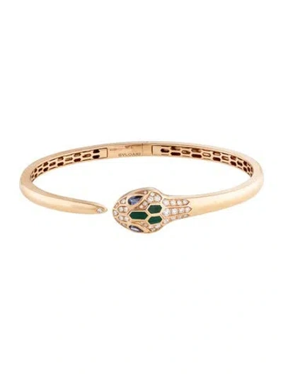 Pre-owned Bvlgari 18k Diamond, Sapphire, & Malachite Serpenti Seduttori Bracelet, 7.5" In Multicolor