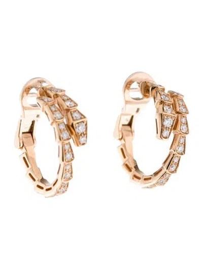 Pre-owned Bvlgari 18k Diamond Serpenti Viper Hoop Earrings In Multi