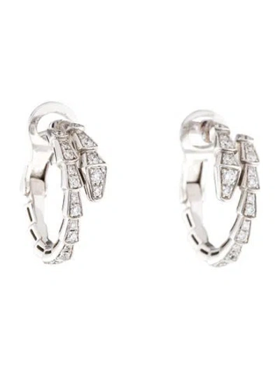 Pre-owned Bvlgari 18k Diamond Serpenti Viper Hoop Earrings In Multicolor