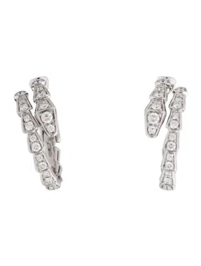 Pre-owned Bvlgari 18k Diamond Serpenti Viper Hoop Earrings In Multicolor