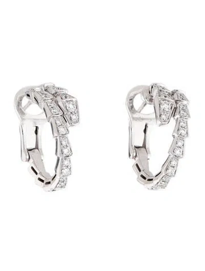 Pre-owned Bvlgari 18k Diamond Serpenti Viper Hoop Earrings In Multicolor