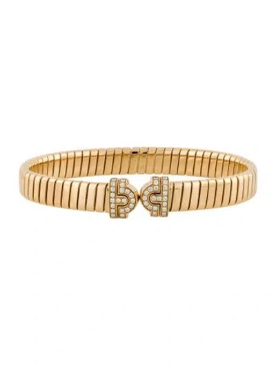 Pre-owned Bvlgari 18k Diamond Tubogas Bracelet, 6.5" In Multicolor