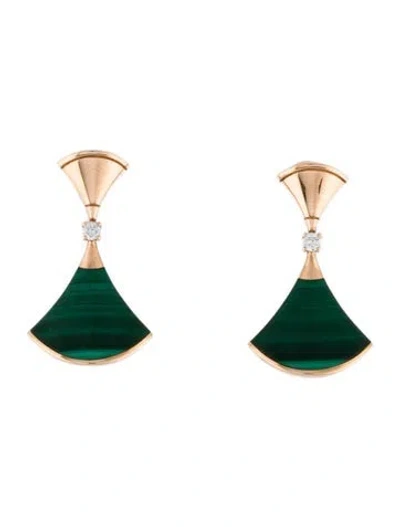 Pre-owned Bvlgari 18k Malachite & Diamond Divas' Dream Earrings In Multi