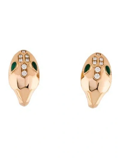 Pre-owned Bvlgari 18k Malachite & Diamond Serpenti Seduttori Earrings In Multi