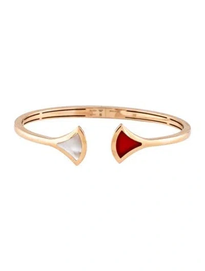 Pre-owned Bvlgari 18k Mother Of Pearl & Carnelian Divas' Dream Cuff, 6" In Multi