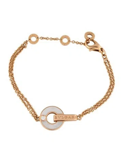 Pre-owned Bvlgari 18k Mother Of Pearl & Diamond   Bracelet, 7" In Multi