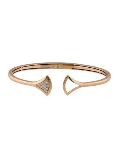 Pre-owned Bvlgari 18k Mother Of Pearl & Diamond Divas' Dream Cuff Bracelet, 6.5" In White