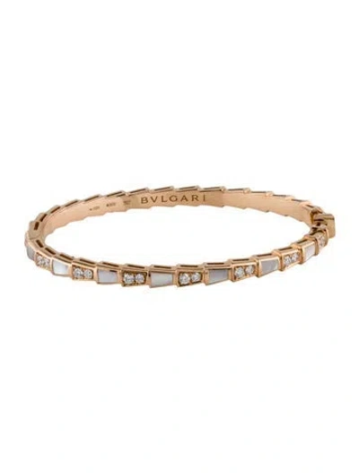 Pre-owned Bvlgari 18k Mother Of Pearl & Diamond Serpenti Viper Bracelet, 5.75" In Multi