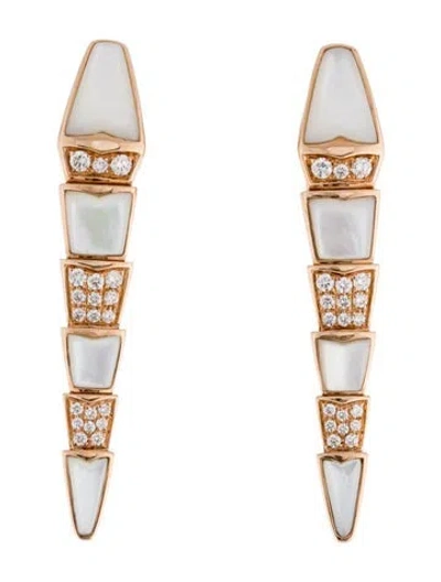 Pre-owned Bvlgari 18k Mother Of Pearl & Diamond Serpenti Viper Drop Earrings In Multicolor