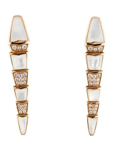 Pre-owned Bvlgari 18k Mother Of Pearl & Diamond Serpenti Viper Drop Earrings In White