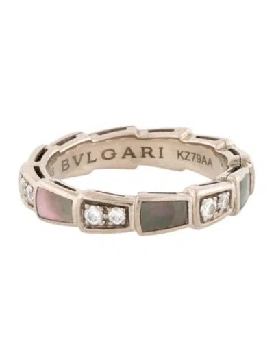 Pre-owned Bvlgari 18k Mother Of Pearl & Diamond Serpenti Viper Ring In Multi