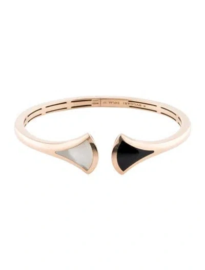 Pre-owned Bvlgari 18k Mother Of Pearl & Onyx Divas' Dream Cuff Bracelet, 6.75" In Multi