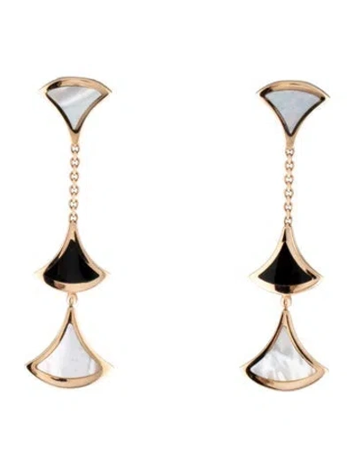Pre-owned Bvlgari 18k Mother Of Pearl & Onyx Divas' Dream Drop Earrings In Multi