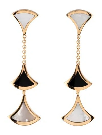 Pre-owned Bvlgari 18k Mother Of Pearl & Onyx Divas' Dream Drop Earrings In Multicolor
