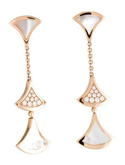 Pre-owned Bvlgari 18k Mother-of-pearl & Diamond Diva's Dream Drop Earrings In Multicolor