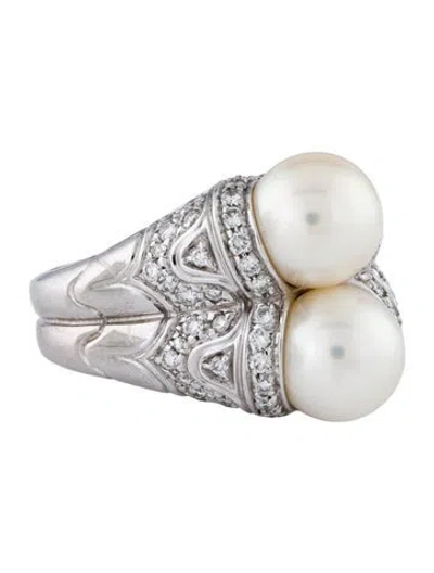 Pre-owned Bvlgari 18k Pearl & Diamond Passo Doppio Cocktail Ring In Multi
